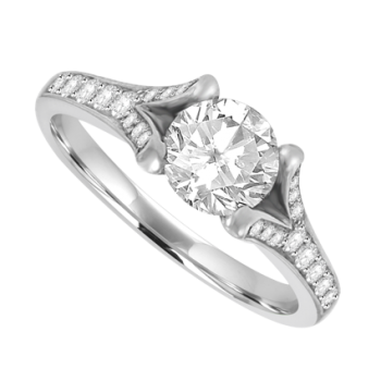 Platinum Diamond Solitaire Ring with split shoulders