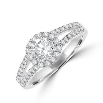 Platinum Solitaire Diamond Halo Split Ring