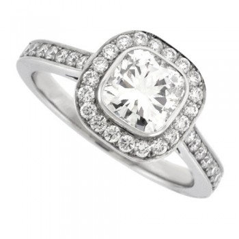 Platinum Cushion Cut Diamond Halo Ring