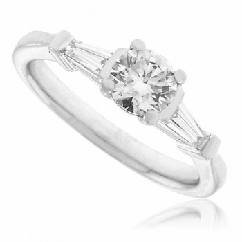 Platinum Solitaire & Baguette Diamond Ring Engagement