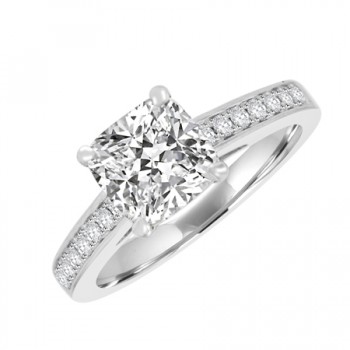 Platinum Solitaire Cushion Diamond Ring Stone Shoulders