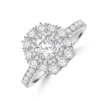 Platinum Solitaire Diamond Hexagonal Double Halo Ring