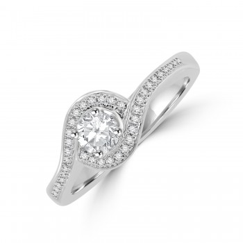 Plaitnum Diamond Solitaire Twist Halo Ring