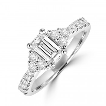 Platinum Emerald cut ESi1 Diamond Trefoil Ring