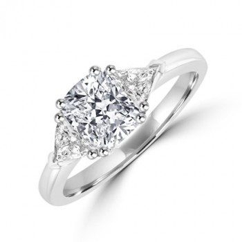Platinum Three-stone Cushion & Trillion cut Diamond Ring