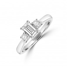 Platinum Three-stone Emerald & Brilliant cut Diamond Ring