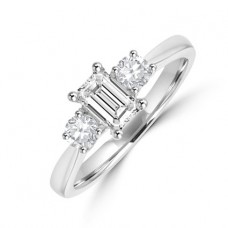 Platinum 3-stone GVVS1 Emerald cut & Brilliant Diamond Ring