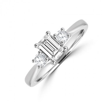 Platinum Three-stone Emerald & Brilliant Diamond Ring