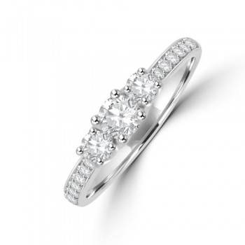 Platinum Three-stone Diamond Ring with Grain set shoulders