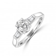 Platinum Oval EVS1 Diamond with Tapered Baguettes Ring