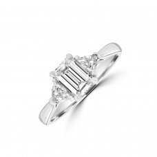 Platinum DSi1 Emerald cut & Trillion Three-stone Ring