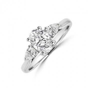 Platinum Three-stone Oval DSI1 & Pear Diamond Ring