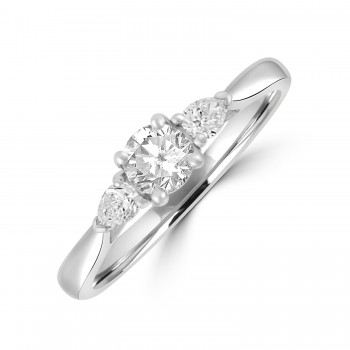Platinum Three-stone FSi2 Brilliant and Pear Diamond ring