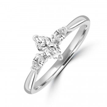 Platinum Three-stone DVS2 Marquise and Pear cut Diamond ring