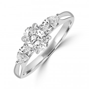 Platinum Oval EVS2 and Pear Diamond Three-stone ring