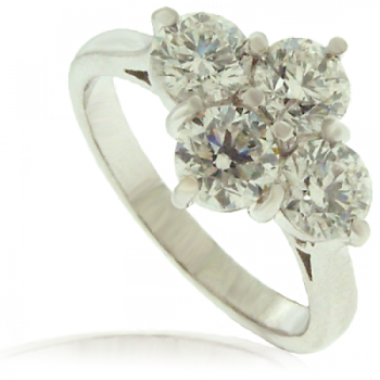 Platinum 4-stone 2x2 Diamond Cluster Ring