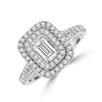 Platinum Emerald cut Diamond Double Halo Ring