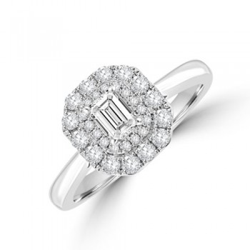 Platinum Emerald cut DVS2 Diamond Double Halo Ring