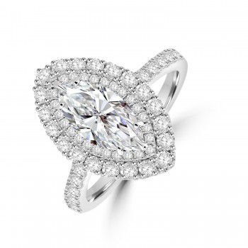 Platinum 1.05ct Marquise FSi2 Diamond Double Halo Ring
