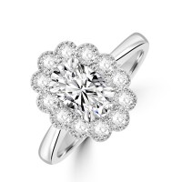 Platinum Oval ESi1 Diamond Daisy Cluster ring