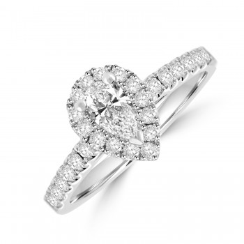 Platinum Pear cut EVS2 Diamond Halo ring