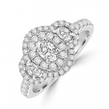 Platinum Oval EVVS2 Diamond Triple Cluster ring