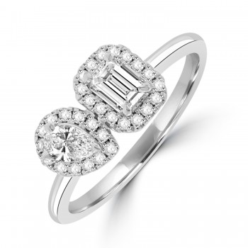 Platinum Pear and Emerald cut Diamond Double Halo ring