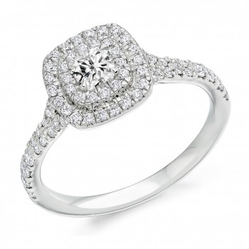 Platinum Cushion GVVS1 Diamond Double Halo ring