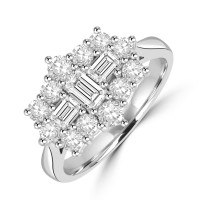 Platinum Baguette 1.31ct Diamond Boat Cluster ring