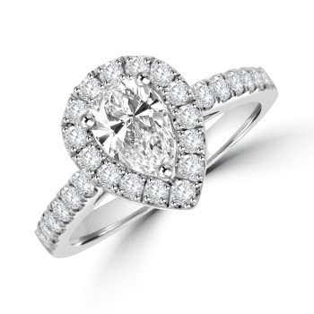 Platinum Pear DSi1 Diamond Halo ring