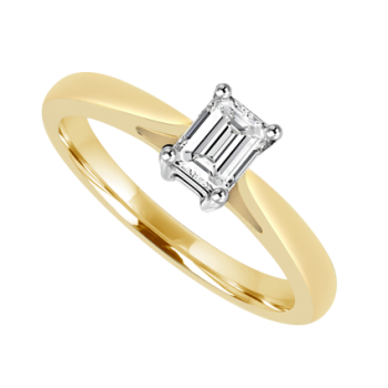 18ct Gold Emerald cut Diamond Solitaire Ring
