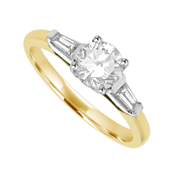 18ct Gold Diamond Solitaire Ring with Tapered Baguettes