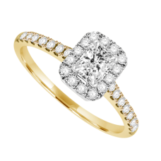 18ct Gold & Platinum Solitaire Phoenix cut Diamond Halo Ring