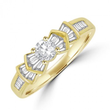 18ct Gold Solitaire Diamond Ring with Baguette cut Design