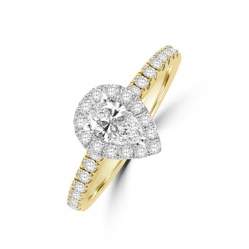 18ct Gold & Platinum Pear ESi1 Diamond Halo Ring