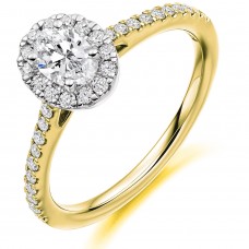 18ct Gold and Platinum Oval EVS2 Diamond Halo Ring