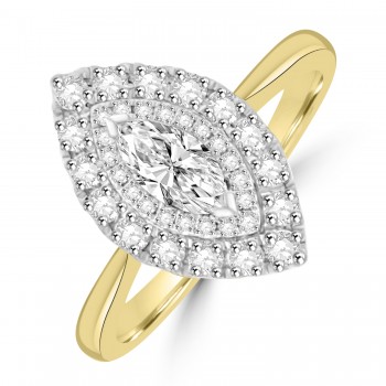 18ct Gold and Platinum Marquise FVS2 Diamond double Halo ring