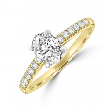 18ct Gold and Platinum Oval ESi2 Diamond Solitaire ring