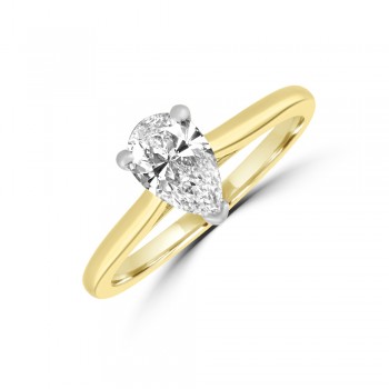 18ct Gold and Platinum Pear FSi2 Diamond Solitaire ring