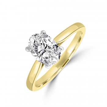 18ct Gold Platinum Solitaire Oval DSi1 Diamond ring