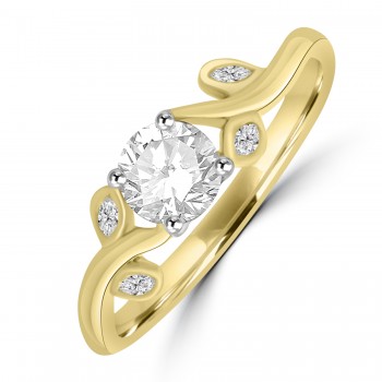 18ct Gold Solitaire DSI2 Diamond Leaf Twist ring