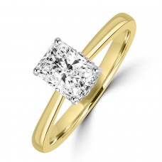 18ct Gold Platinum Radiant .90ct Diamond Solitaire ring