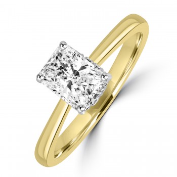 18ct Gold Platinum Radiant .90ct Diamond Solitaire ring