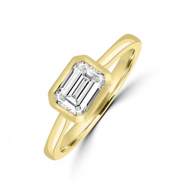 18ct Yellow Gold Emerald cut Signature Bezel Solitaire ring