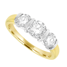 18ct Gold 3-stone 1.00ct Diamond Bar Set Ring