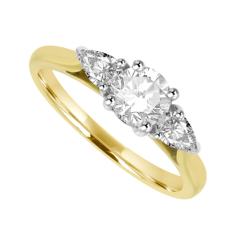 18ct Gold 3-stone Brilliant & Pear cut Diamond Ring