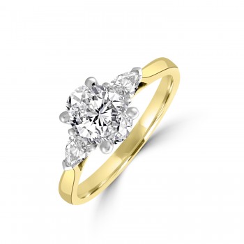 18ct Gold Three-stone Oval ESi1 Diamond and Pear cut ring