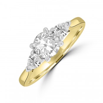 18ct Gold Three-stone DSi2 Brilliant and Pear Diamond Ring