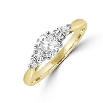 18ct Gold and Platinum DSi2 Brilliant and Pear Diamond ring