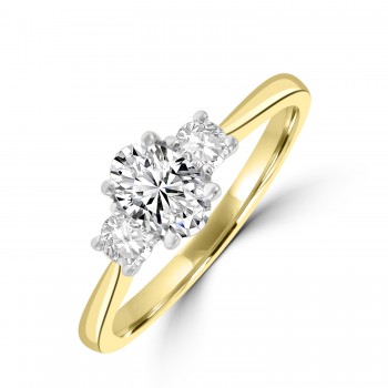 18ct Gold and Platinum 3-stone Oval DSi2 Diamond ring